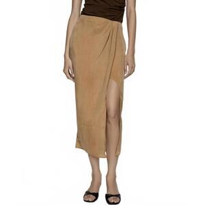Mango Wrap Slit Lyocell Straight Midi Skirt Brown NWT Size 4 / Small